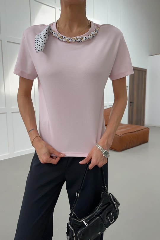 Fular Zincirli Tshirt Pudra