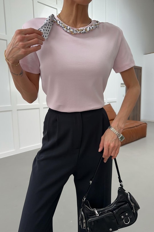 Fular Zincirli Tshirt Pudra