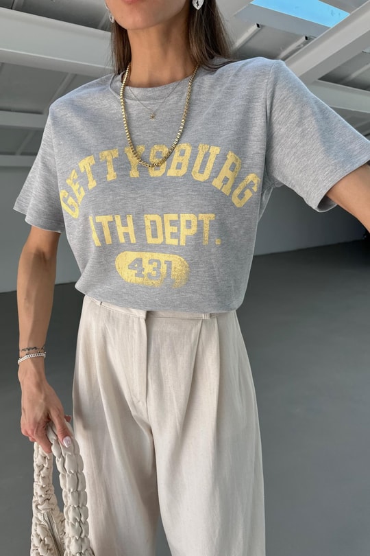 Getty Baskılı Tshirt Gri