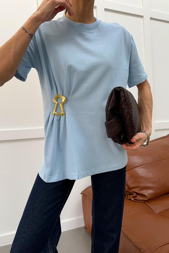 Gold Aksesuar Detaylı Tshirt Mavi