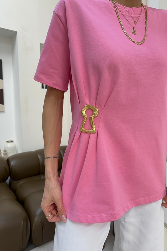 Gold Aksesuar Detaylı Tshirt Pembe