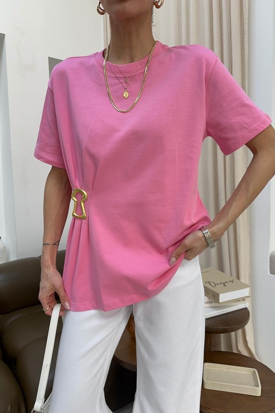 Gold Aksesuar Detaylı Tshirt Pembe
