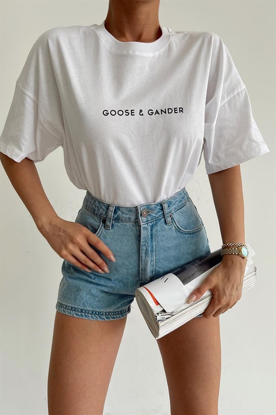 Goose Gander Yıkamalı Tshirt Beyaz