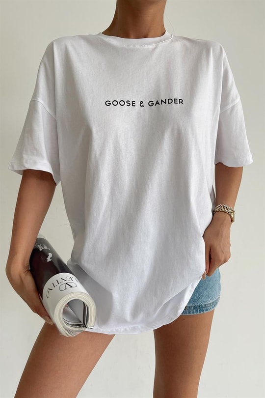 Goose Gander Yıkamalı Tshirt Beyaz