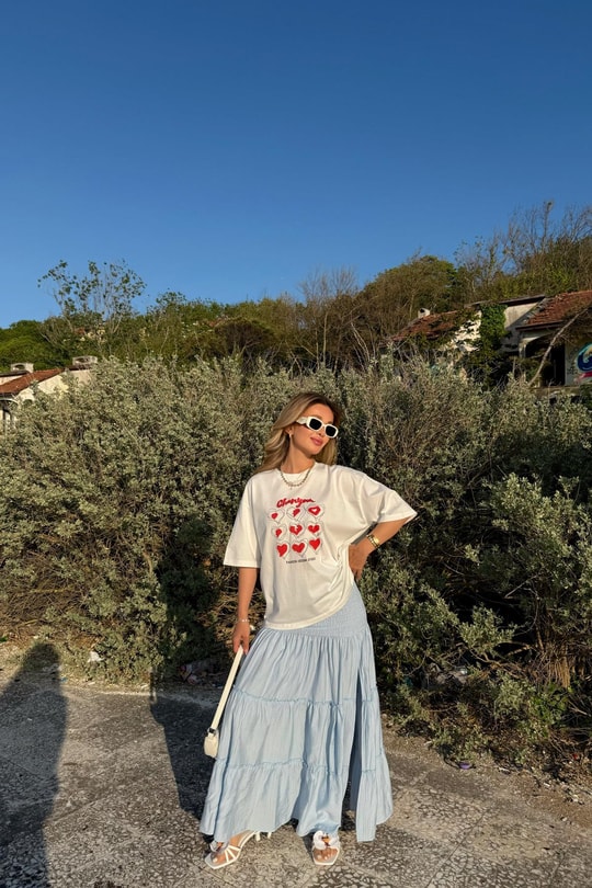 Heart Studio Baskılı Tshirt Ekru
