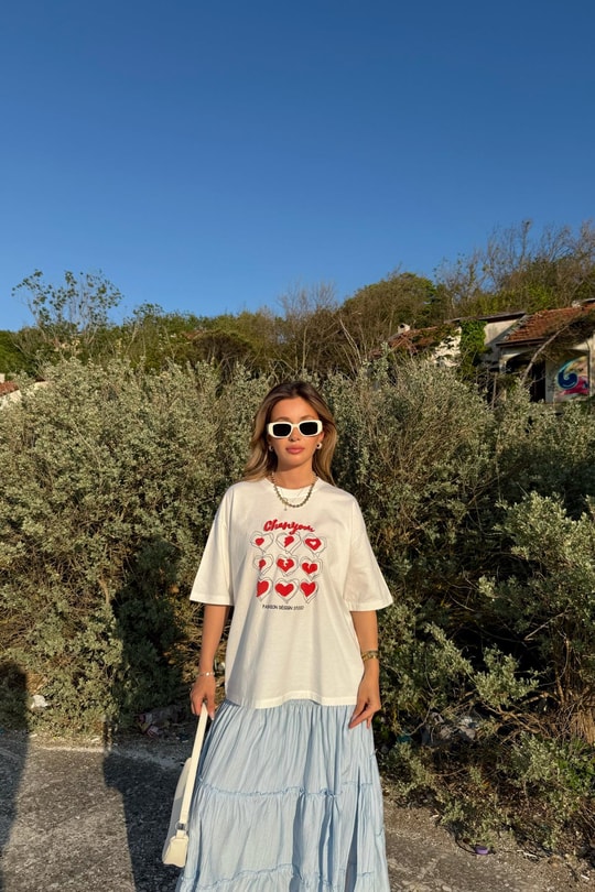 Heart Studio Baskılı Tshirt Ekru