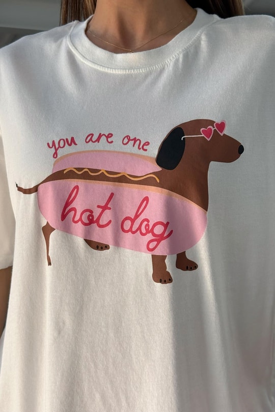 Hot Dog Baskılı T-shirt Ekru