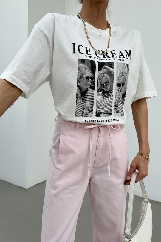 İce Cream Kartpostal Tshirt Ekru