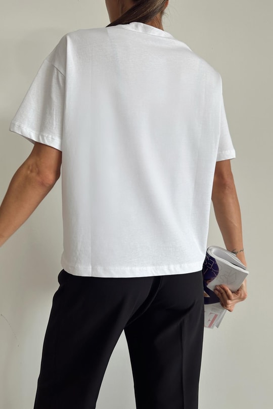 İşleme Cep Tshirt Beyaz