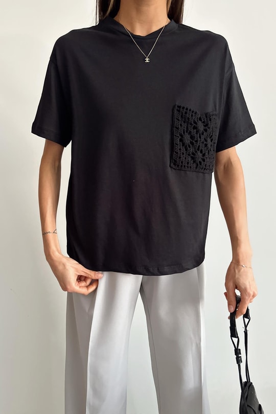 İşleme Cep Tshirt Siyah