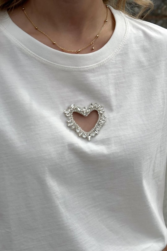 Kalp İşleme Tshirt Beyaz