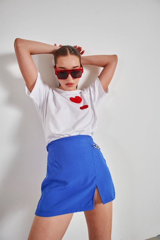 Kalp Nakışlı Tshirt Beyaz