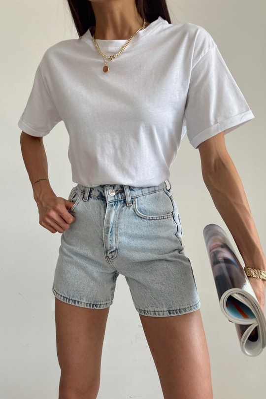 Kol Katlamalı Basic Tshirt Beyaz