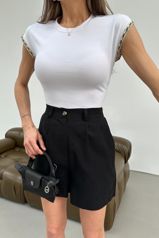 Kolları Etnik Şeritli Tshirt Beyaz