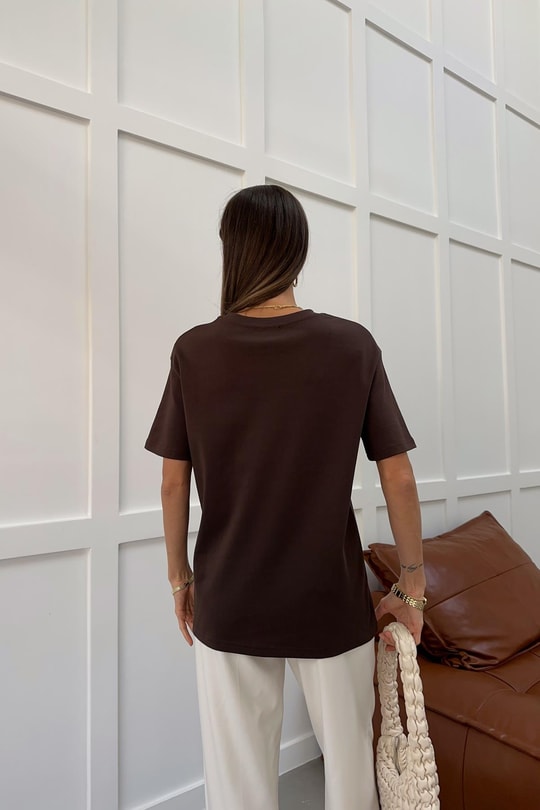 Kuzu Kabartmalı Tshirt Kahve
