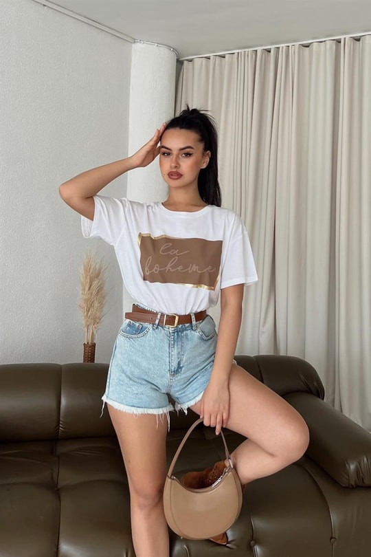 La Boheme Kısa Kollu Tshirt Beyaz