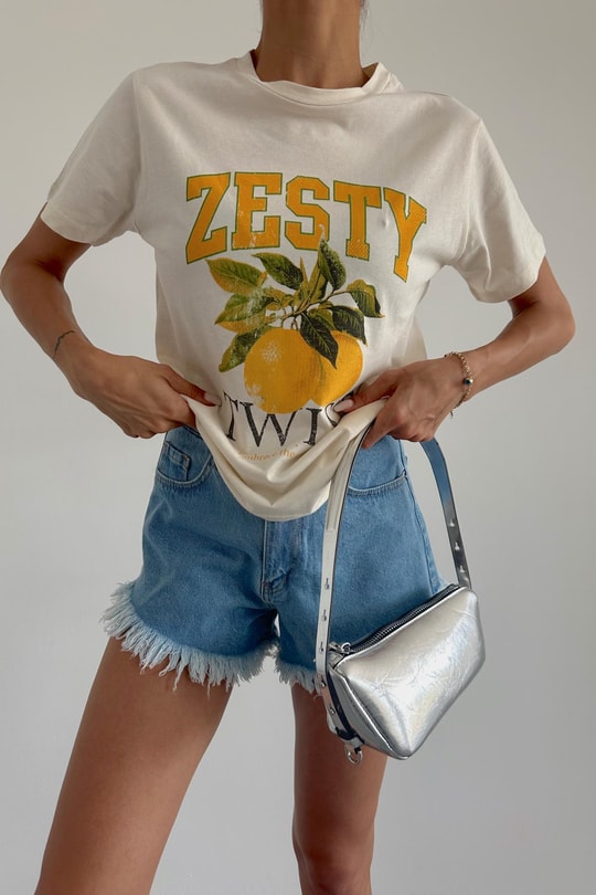 Lemon Baskı Tshirt Bej