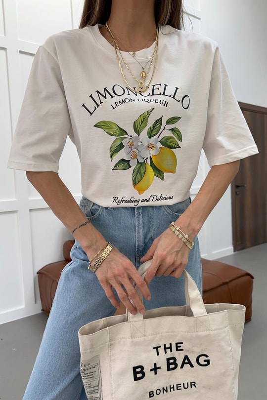 Lemon Baskılı Tshirt Ekru