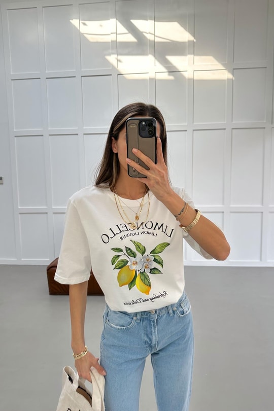 Lemon Baskılı Tshirt Ekru