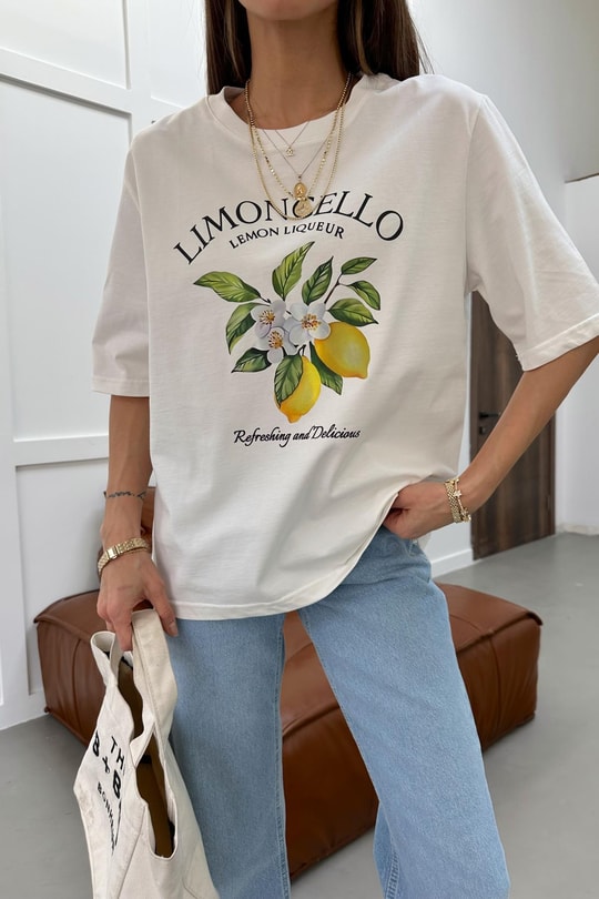 Lemon Baskılı Tshirt Ekru