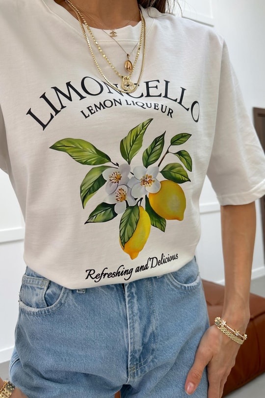 Lemon Baskılı Tshirt Ekru
