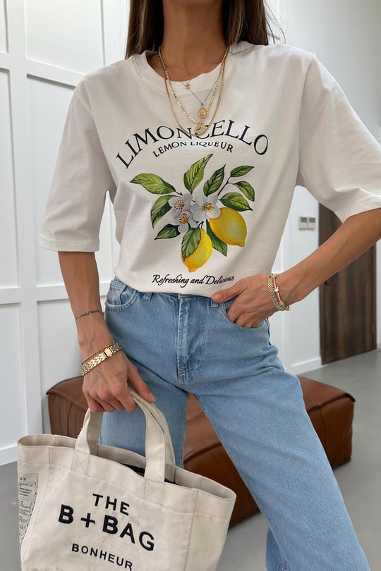 Lemon Baskılı Tshirt Ekru