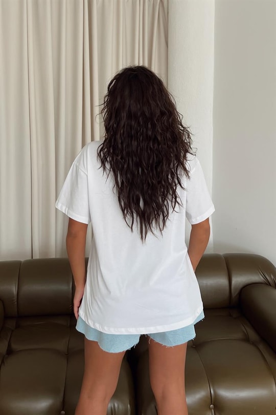 Leopar Desen Kısa Kollu Tshirt Beyaz