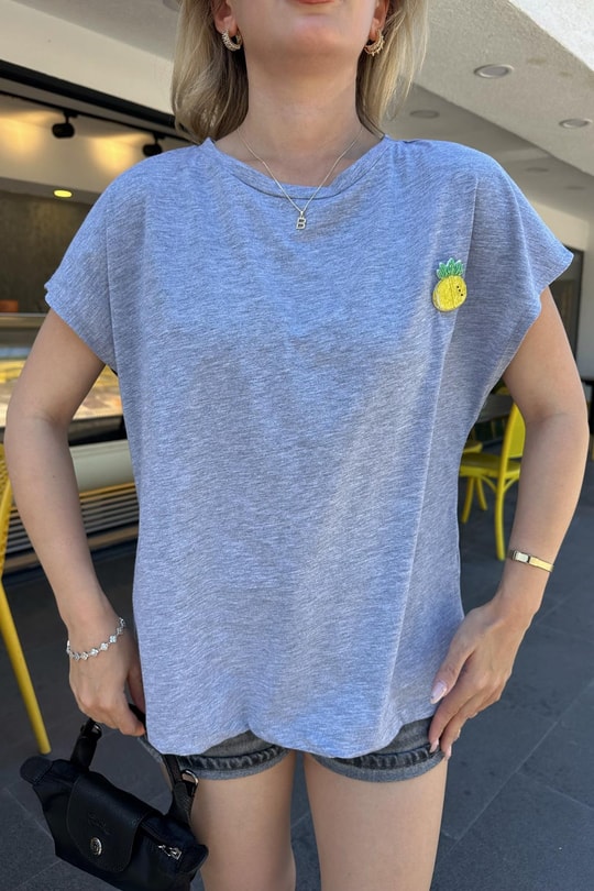Limon Detaylı Tshirt Gri