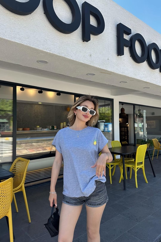 Limon Detaylı Tshirt Gri