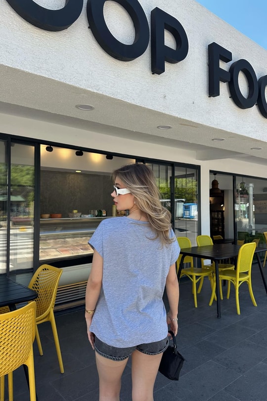 Limon Detaylı Tshirt Gri