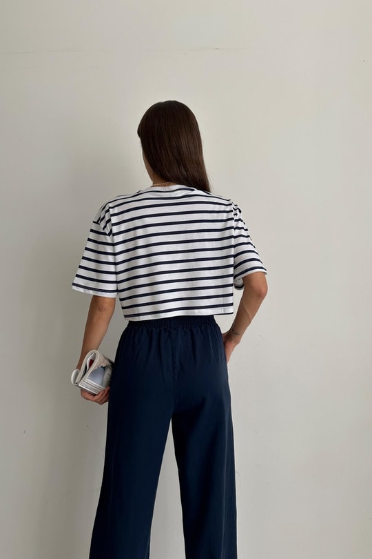 Line Crop Tshirt Lacivert