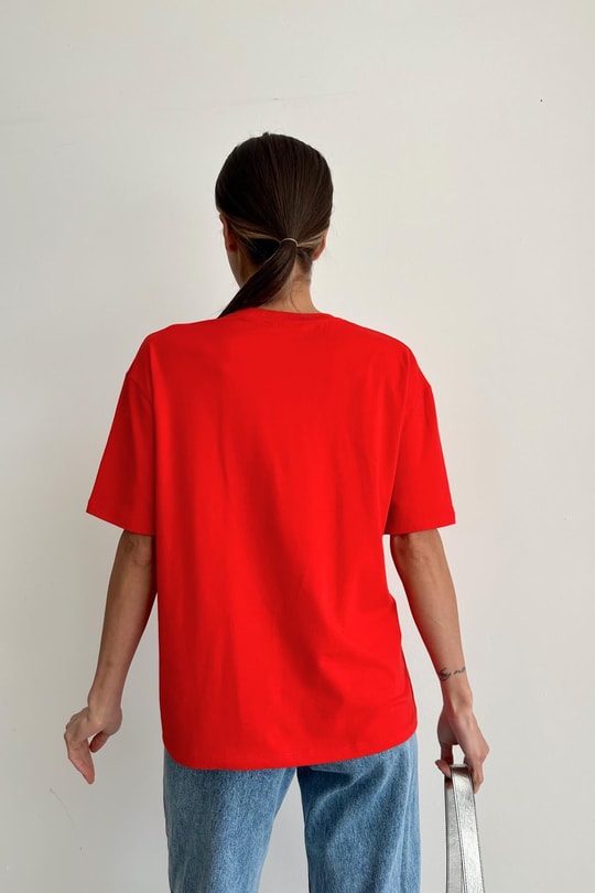 Lover Taşlı Tshirt Kırmızı