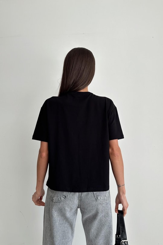Lover Taşlı Tshirt Siyah