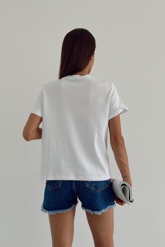 Mini Kalp Nakışlı Tshirt Beyaz