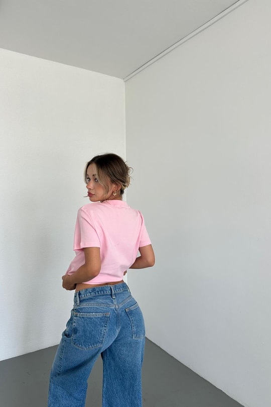 Mini Kalp Nakışlı Tshirt Pembe