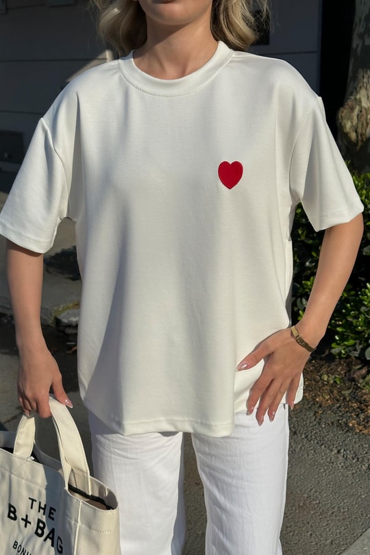 Modal Heart Tshirt Beyaz