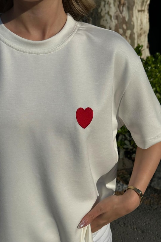 Modal Heart Tshirt Beyaz