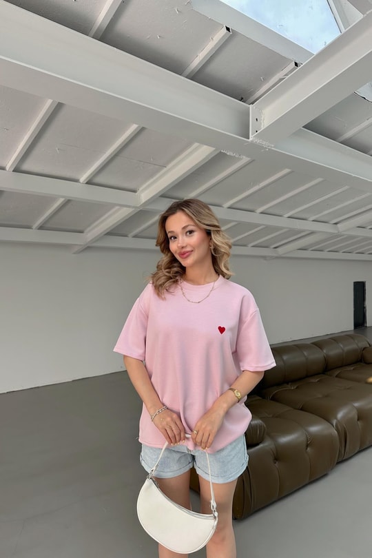Modal Heart Tshirt Pudra