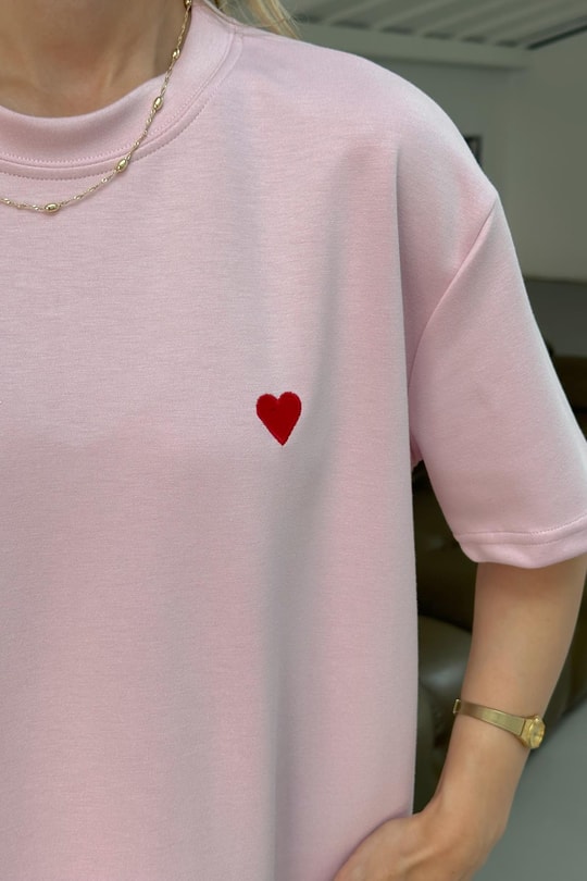 Modal Heart Tshirt Pudra