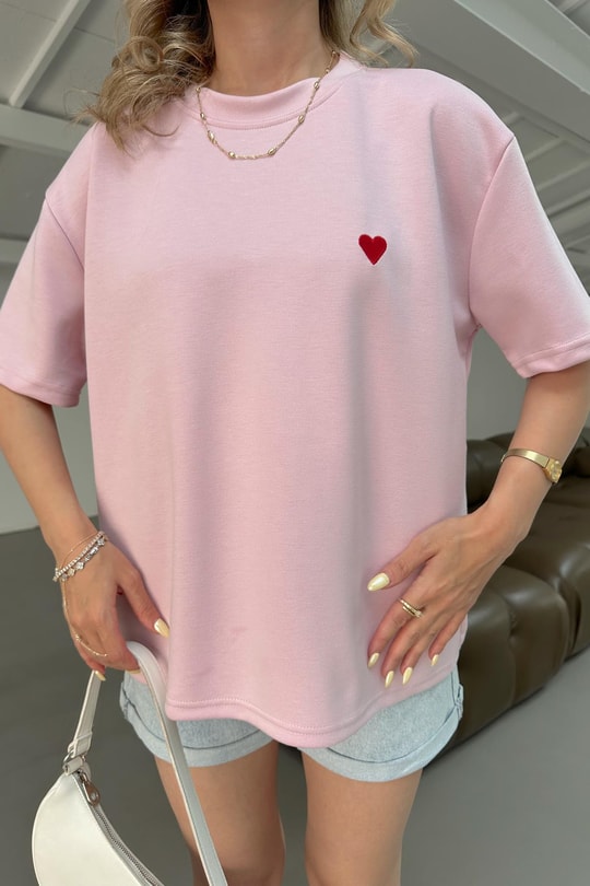 Modal Heart Tshirt Pudra