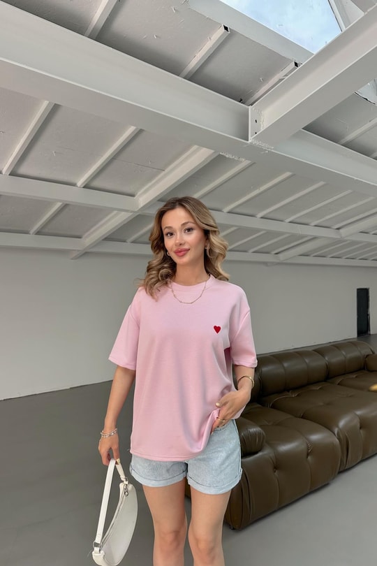 Modal Heart Tshirt Pudra