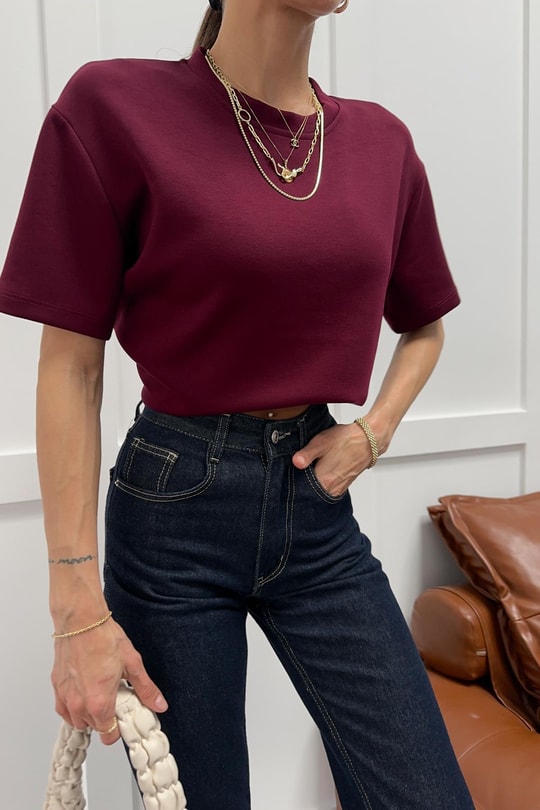 Modal Oversize Tshirt Bordo
