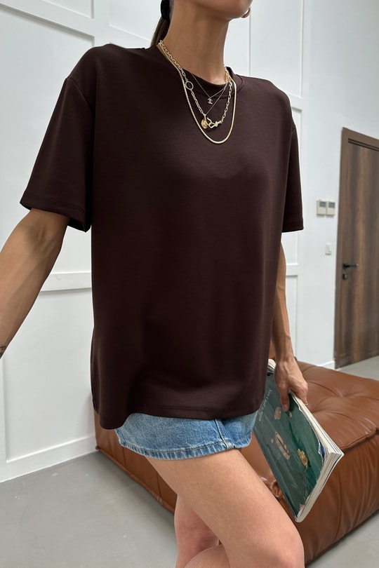 Modal Oversize Tshirt Kahve