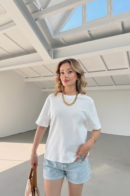 Modern Fit Crop Tshirt Beyaz