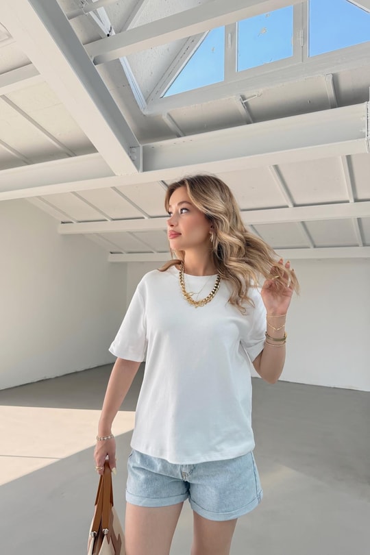 Modern Fit Crop Tshirt Beyaz
