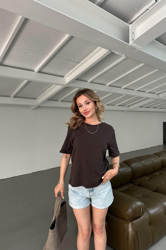 Modern Fit Crop Tshirt Kahve