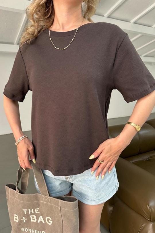 Modern Fit Crop Tshirt Kahve