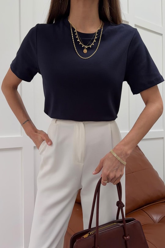 Modern Fit Crop Tshirt Lacivert