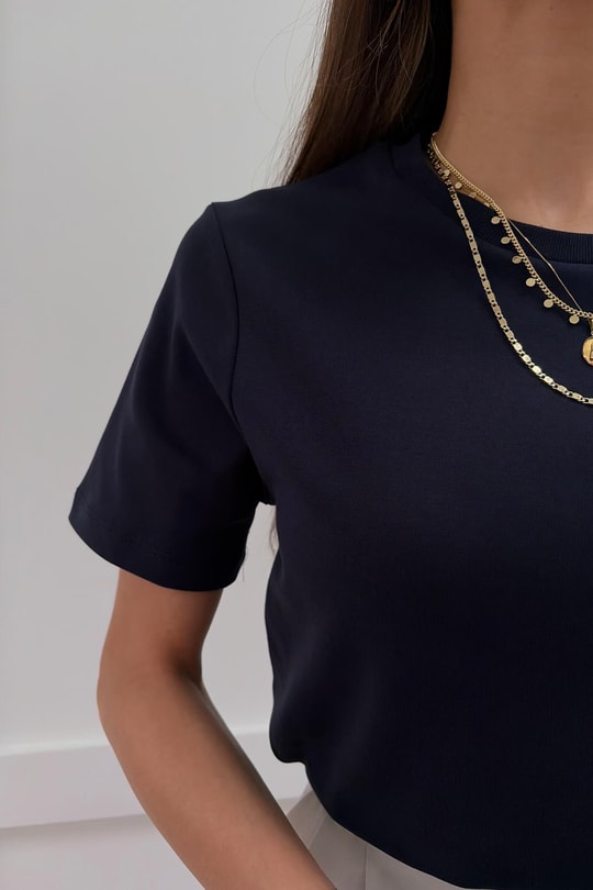 Modern Fit Crop Tshirt Lacivert