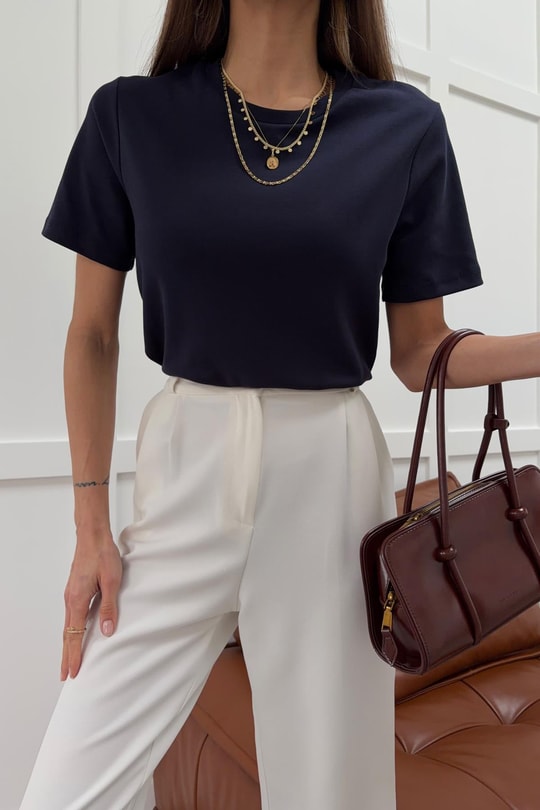 Modern Fit Crop Tshirt Lacivert